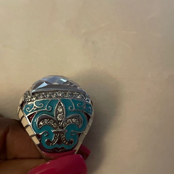 LAUREN G ADAMS STERLING SILVER 925 RING FLEUR DE LIS CZ CLEAR ENAMEL - Picture 11 of 14